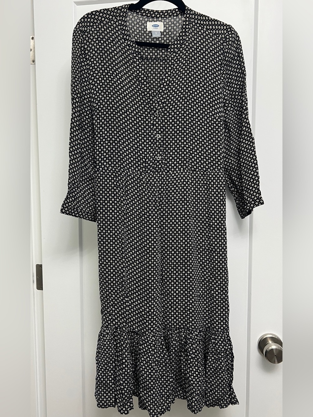 Old Navy Black Floral Midi Dress with Ruffled Hem